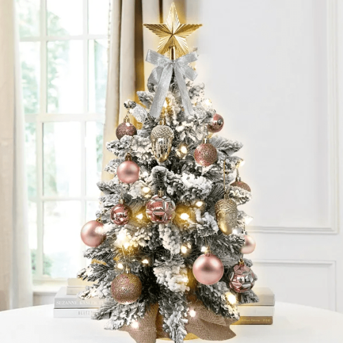 22in Tabletop Christmas Tree With Light Artificial Small Mini Red Christmas Decoration With Flocked Snow, Exquisite Decor & Xmas Ornaments For Table T 22in Tabletop Christmas Tree With Light Artificial Small Mini Red Christmas Decoration With Flocked Snow, Exquisite Decor & Xmas Ornaments For Table T