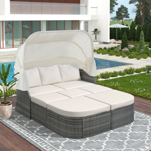 Outdoor Patio Furniture Set Daybed Sunbed with Retractable Canopy Conversation Set Wicker Furniture Sofa Set Outdoor Patio Furniture Set Daybed Sunbed with Retractable Canopy Conversation Set Wicker Furniture Sofa Set